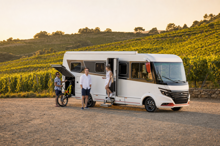 Prof. Dr. Tim Nosper vor Premium-Reisemobil, RV Tech Interview, Innovation und Sicherheit